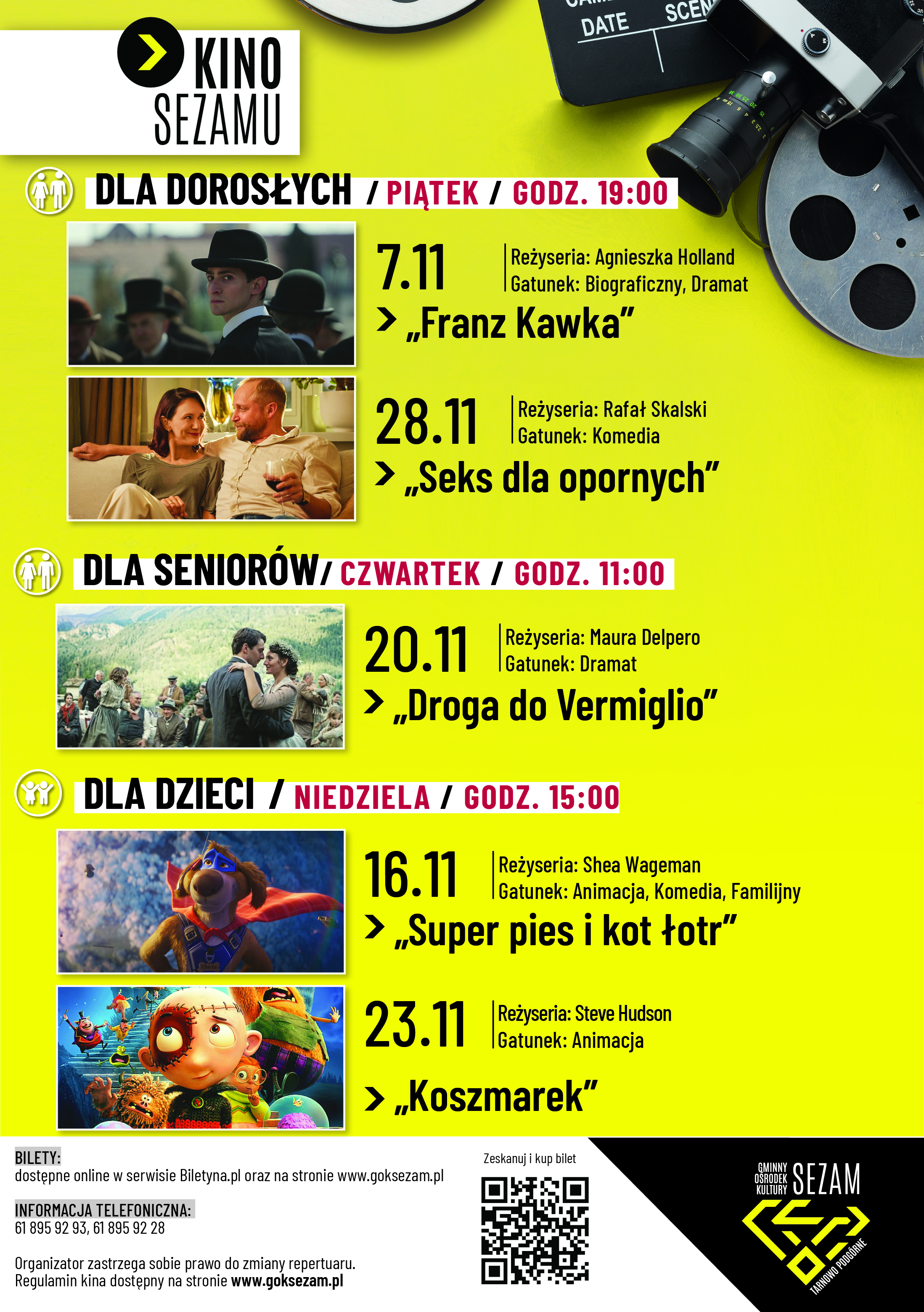 Przedstawia afisz KIna Sezamu - lista seansów jest dostępna w treści wpisu