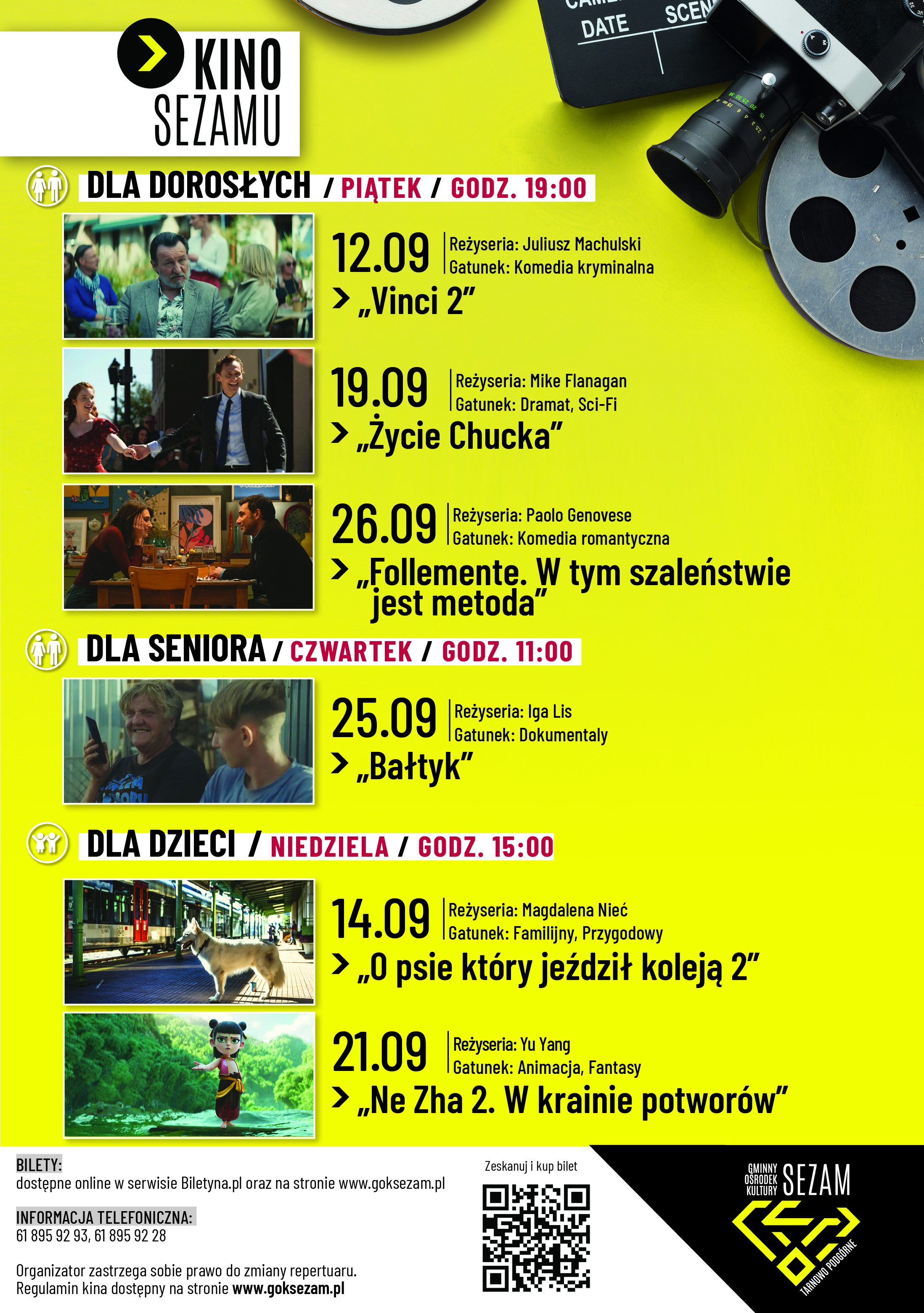 Afisz Kina Sezmu. Lista seansów znajduje się też poniżej