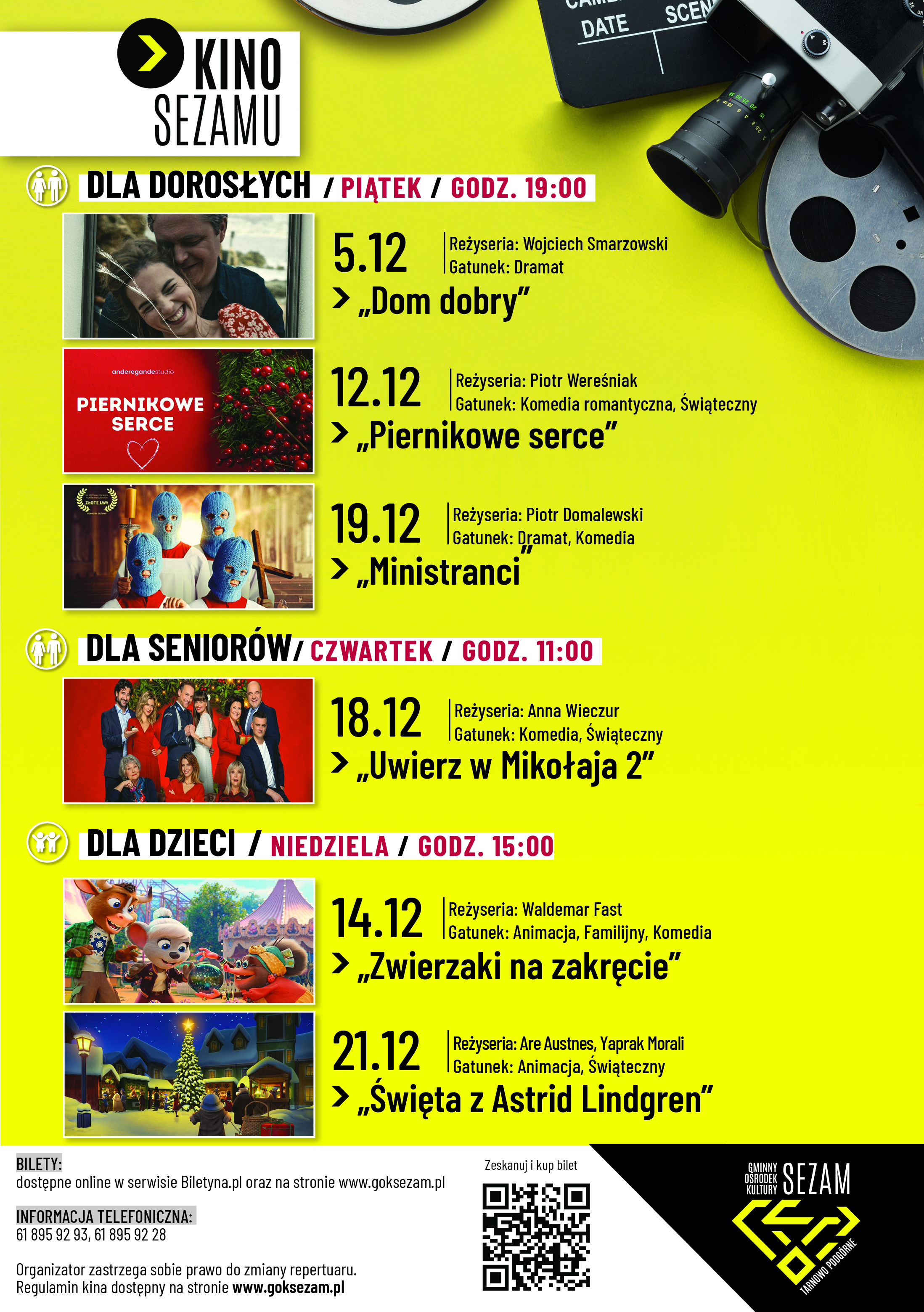 Afisz Kina Sezmu. Lista seans&oacute;w znajduje się też poniżej