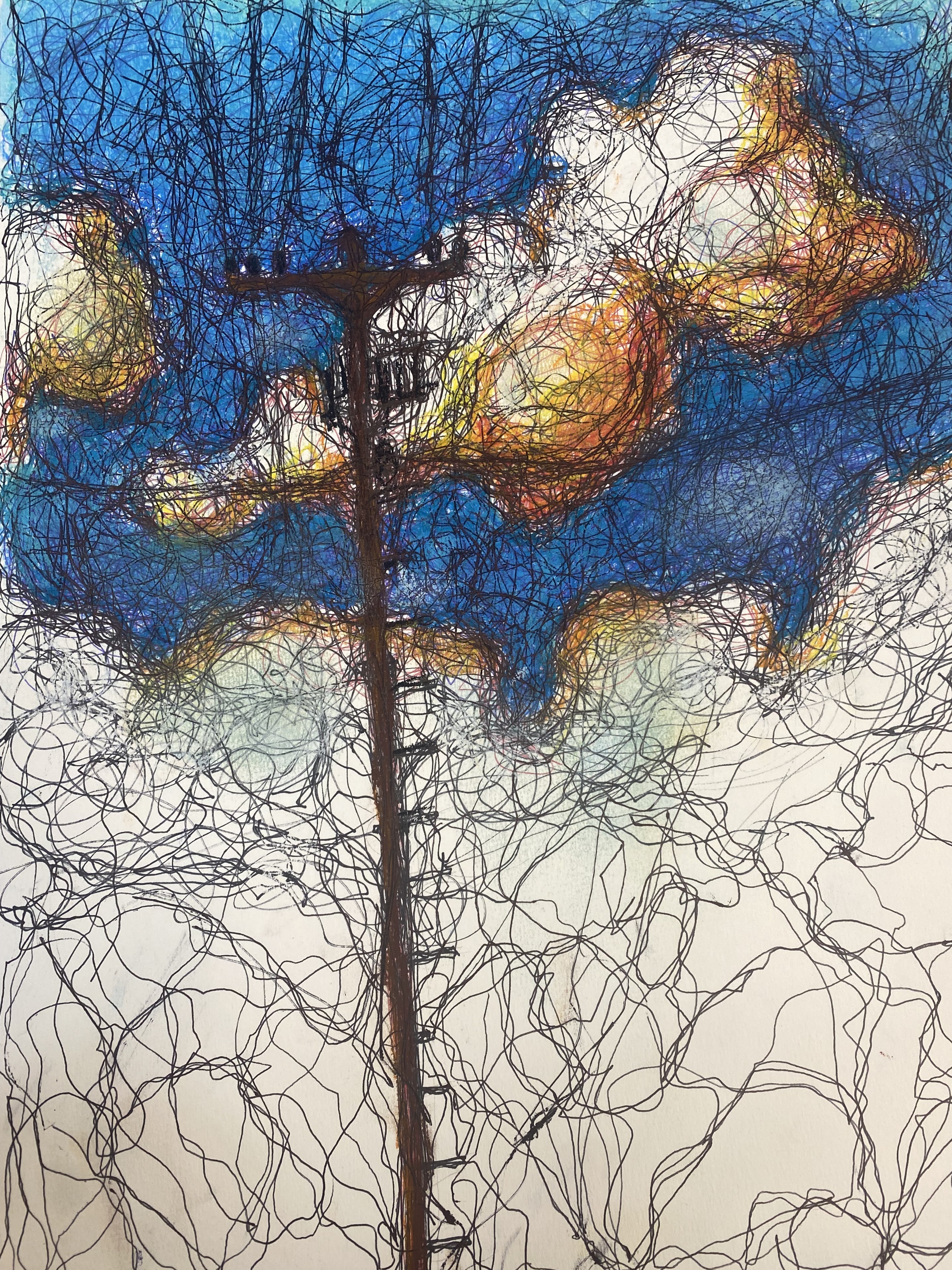 Praca z wystawy, rysowana długopisami